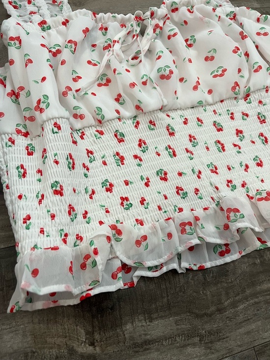 Rue21 White Cherry-Print Smocked Crop Tank - Picture 2 of 4